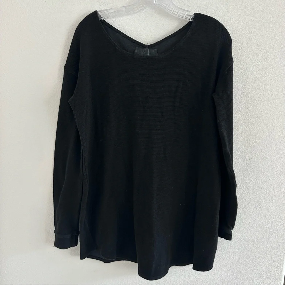 Reformation Ribbed Black‎ Long Sleeve Scoop Neck Sweater Top Size: L